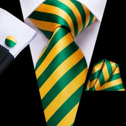 Hi-Tie Yellow Green Striped Wedding Tie For Men Fashion Design Handky Cufflink Set For Men Necktie Business Party Dropship
