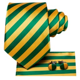 Hi-Tie Yellow Green Striped Wedding Tie For Men Fashion Design Handky Cufflink Set For Men Necktie Business Party Dropship