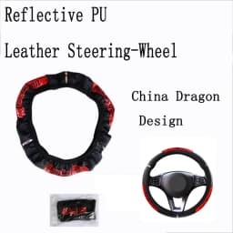 Car Steering Wheel Covers 100% Brand New Reflective Faux Leather Elastic China Dragon Design Steering Wheel Protector