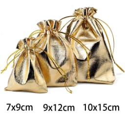 25/50pcs 7x9/9x12/10x15cm Fabric Packing Gift Bags Gold Color Jewelry Packaging Bag Wedding Party Present Drawstring Pouch