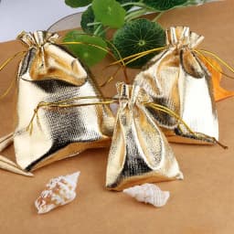 25/50pcs 7x9/9x12/10x15cm Fabric Packing Gift Bags Gold Color Jewelry Packaging Bag Wedding Party Present Drawstring Pouch