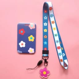 Fashion Flower Women Card Protector Cover Case Card Holder Neck Strap with Lanyard Badge Holder Work ID Card Bus ID Card Holder