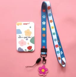 Fashion Flower Women Card Protector Cover Case Card Holder Neck Strap with Lanyard Badge Holder Work ID Card Bus ID Card Holder