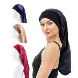 Elastic Wide Edge Long Satin Bonnet Sleep Hats Wrap Night Cap Care Women Men Unisex Extra Large For Natural Curly Loose Hair
