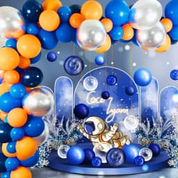 Outer Space Party Birthday Balloons Orange Navy Blue Chrome Silver Balloons Arch Garland for Birthday Party Decor Baby Shower