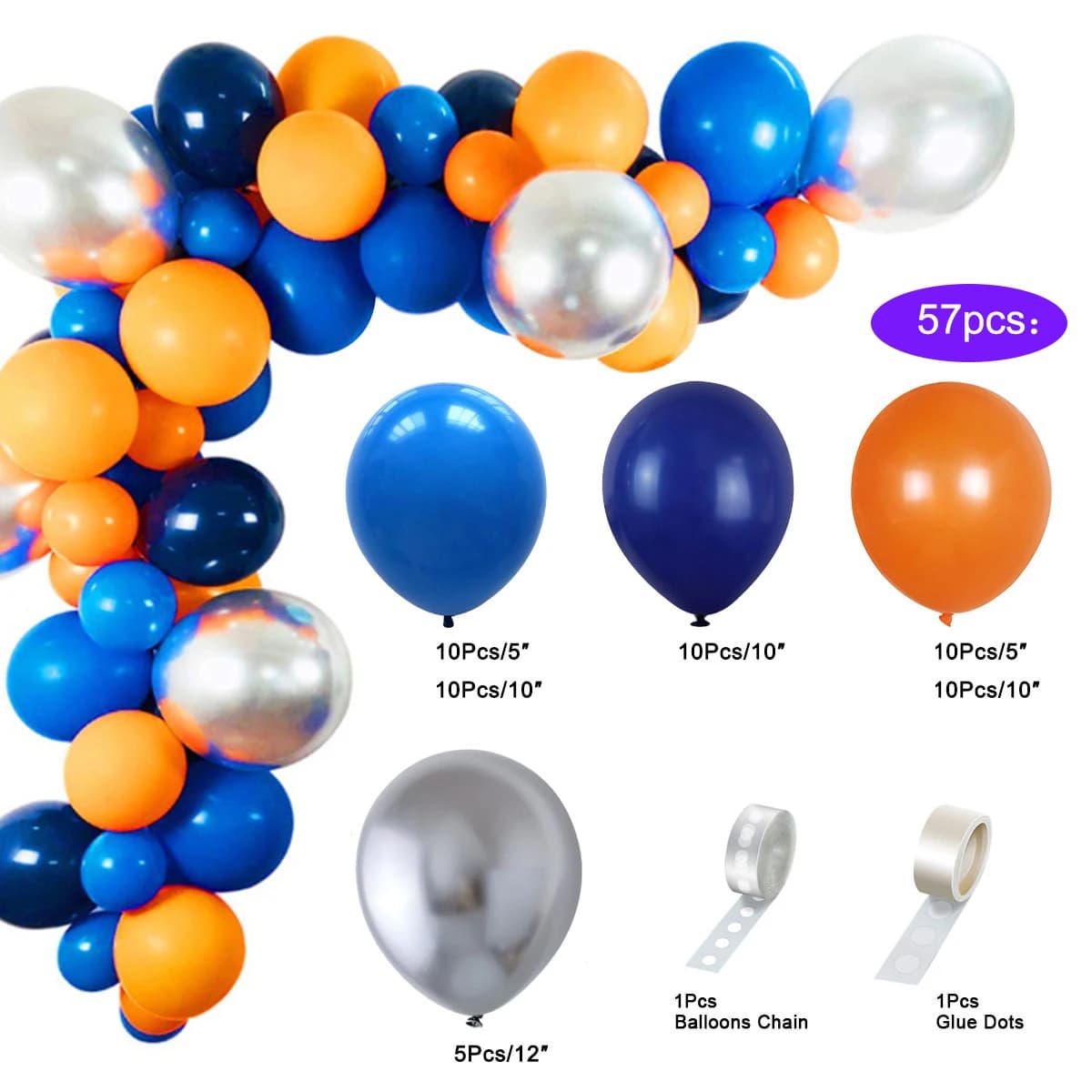 Outer Space Party Birthday Balloons Orange Navy Blue Chrome Silver Balloons Arch Garland for Birthday Party Decor Baby Shower