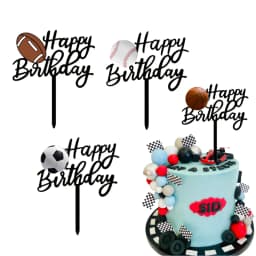 INS Football Happy Birthday Cake Topper Theme Basketball Acrylic Cake Topper for Kids Birthday Party Cake Decoration Baby Shower