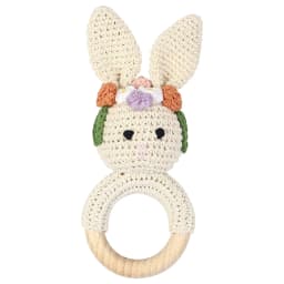 Baby Rattles DIY Crochet Cartoon Lion Fox Doll Hand Bell Carved Wooden Ring Teething Toys Newborn Molar Teether Educational Toy