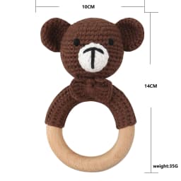 Baby Rattles DIY Crochet Cartoon Lion Fox Doll Hand Bell Carved Wooden Ring Teething Toys Newborn Molar Teether Educational Toy
