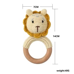 Baby Rattles DIY Crochet Cartoon Lion Fox Doll Hand Bell Carved Wooden Ring Teething Toys Newborn Molar Teether Educational Toy