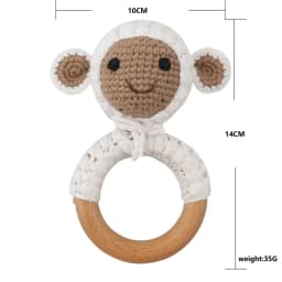 Baby Rattles DIY Crochet Cartoon Lion Fox Doll Hand Bell Carved Wooden Ring Teething Toys Newborn Molar Teether Educational Toy