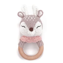 Baby Rattles DIY Crochet Cartoon Lion Fox Doll Hand Bell Carved Wooden Ring Teething Toys Newborn Molar Teether Educational Toy