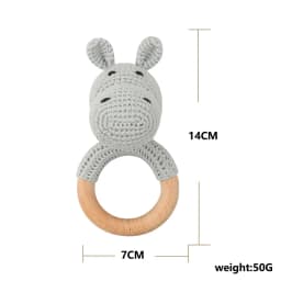 Baby Rattles DIY Crochet Cartoon Lion Fox Doll Hand Bell Carved Wooden Ring Teething Toys Newborn Molar Teether Educational Toy