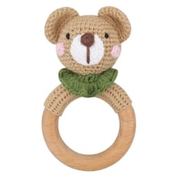 Baby Rattles DIY Crochet Cartoon Lion Fox Doll Hand Bell Carved Wooden Ring Teething Toys Newborn Molar Teether Educational Toy