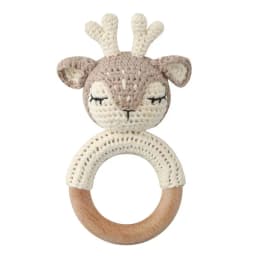 Baby Rattles DIY Crochet Cartoon Lion Fox Doll Hand Bell Carved Wooden Ring Teething Toys Newborn Molar Teether Educational Toy