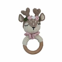 Baby Rattles DIY Crochet Cartoon Lion Fox Doll Hand Bell Carved Wooden Ring Teething Toys Newborn Molar Teether Educational Toy