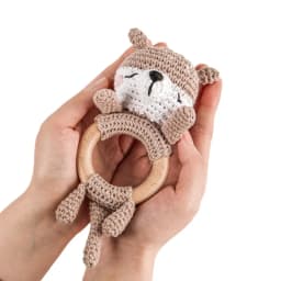 Baby Rattles DIY Crochet Cartoon Lion Fox Doll Hand Bell Carved Wooden Ring Teething Toys Newborn Molar Teether Educational Toy
