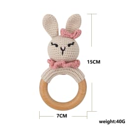 Baby Rattles DIY Crochet Cartoon Lion Fox Doll Hand Bell Carved Wooden Ring Teething Toys Newborn Molar Teether Educational Toy