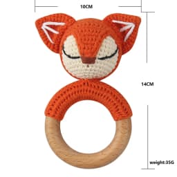 Baby Rattles DIY Crochet Cartoon Lion Fox Doll Hand Bell Carved Wooden Ring Teething Toys Newborn Molar Teether Educational Toy
