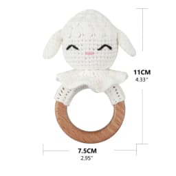 Baby Rattles DIY Crochet Cartoon Lion Fox Doll Hand Bell Carved Wooden Ring Teething Toys Newborn Molar Teether Educational Toy
