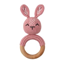 Baby Rattles DIY Crochet Cartoon Lion Fox Doll Hand Bell Carved Wooden Ring Teething Toys Newborn Molar Teether Educational Toy