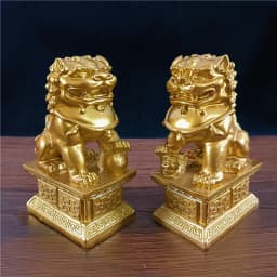 2Pcs Chinese Lions Buddha Statues Bronze Ornaments Man-made Jade Stone Fu Foo Dogs Sculpture Figurines Statues Home Decoration