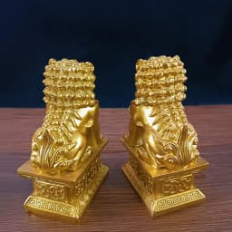 2Pcs Chinese Lions Buddha Statues Bronze Ornaments Man-made Jade Stone Fu Foo Dogs Sculpture Figurines Statues Home Decoration