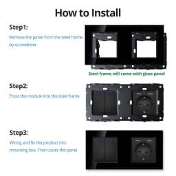 Wallpad DIY Module Black Glass Panel Wall Power Socket Electrical Outlet S6 Function Key Free Combination