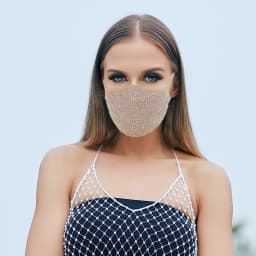 2024 Fashion 15 Colors Bling Rhinestones Facemask For Women Reusable Washed Fabric Masque Halloween Party Decoration KZ-004