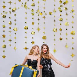 Gold 40th Birthday Banner Decorations Number 40 Circle Dot Twinkle Star Garlands Hanging Backdrop for 40 Year Old Birthday Party