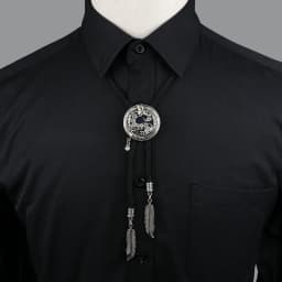 Round New Trendy Bolo Tie Popular Western Cowboy Star Men Women Necklaces Dance Necktie Retro Shirt Imitation Obsidian Pendant