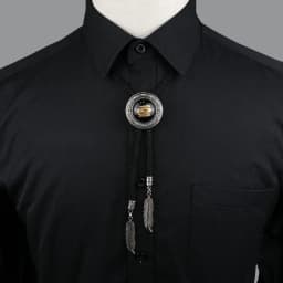 Round New Trendy Bolo Tie Popular Western Cowboy Star Men Women Necklaces Dance Necktie Retro Shirt Imitation Obsidian Pendant