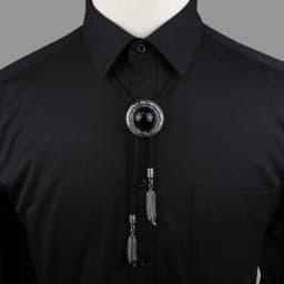 Round New Trendy Bolo Tie Popular Western Cowboy Star Men Women Necklaces Dance Necktie Retro Shirt Imitation Obsidian Pendant
