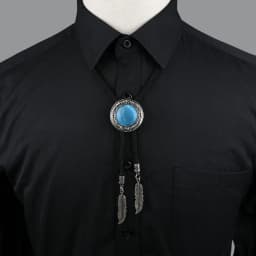Round New Trendy Bolo Tie Popular Western Cowboy Star Men Women Necklaces Dance Necktie Retro Shirt Imitation Obsidian Pendant