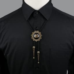 Round New Trendy Bolo Tie Popular Western Cowboy Star Men Women Necklaces Dance Necktie Retro Shirt Imitation Obsidian Pendant