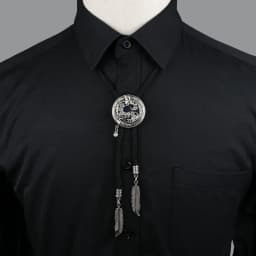 Round New Trendy Bolo Tie Popular Western Cowboy Star Men Women Necklaces Dance Necktie Retro Shirt Imitation Obsidian Pendant