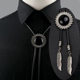 Round New Trendy Bolo Tie Popular Western Cowboy Star Men Women Necklaces Dance Necktie Retro Shirt Imitation Obsidian Pendant