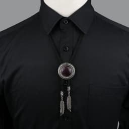 Round New Trendy Bolo Tie Popular Western Cowboy Star Men Women Necklaces Dance Necktie Retro Shirt Imitation Obsidian Pendant