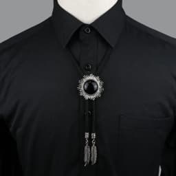 Round New Trendy Bolo Tie Popular Western Cowboy Star Men Women Necklaces Dance Necktie Retro Shirt Imitation Obsidian Pendant