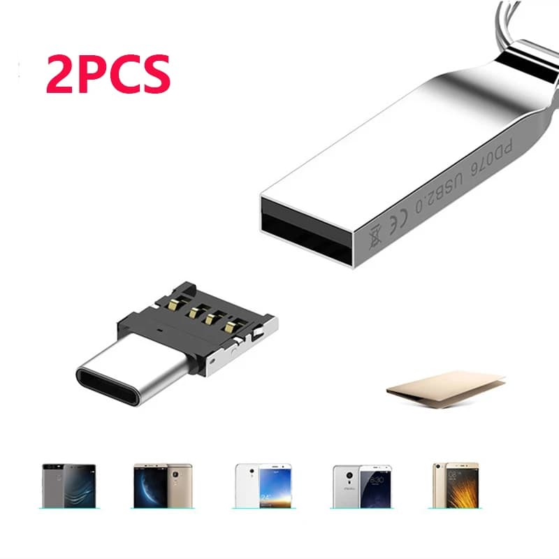 2PCS OTG Micro USB Type C Adapter USB-C Male to USB 2.0 Female Data Transfer Connector for Macbook Samsung Xiaomi Huawei Phone