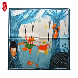 Blue lovely fox natural silk scarf women 100% real silk scarves children 50cm small square headband wrap gift for lady and baby