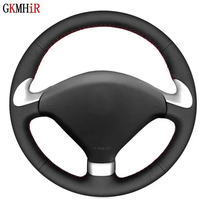 Soft Black Genuine Leather Car Steering Wheel Covers For Peugeot 307 CC 2004-2009 307 SW 2004-2009 407 407 SW 2004-2009