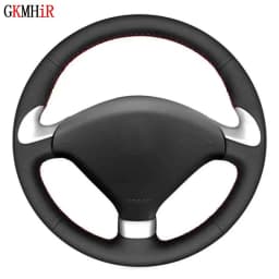 Soft Black Genuine Leather Car Steering Wheel Covers For Peugeot 307 CC 2004-2009 307 SW 2004-2009 407 407 SW 2004-2009