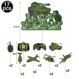 Army Birthday Party Decor Camo Cake Toppers Camouflage Tank Plane Cupcake Topper Birthday Soldier Military Party Supplies
