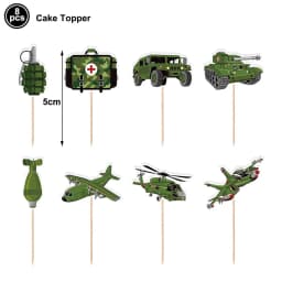 Army Birthday Party Decor Camo Cake Toppers Camouflage Tank Plane Cupcake Topper Birthday Soldier Military Party Supplies