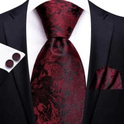 Mens Gift Tie Set Red Wine Burgundy Paisley Wedding Floral Maroon NeckTie For Men Fashion Design Hanky Cufflinks silk Business