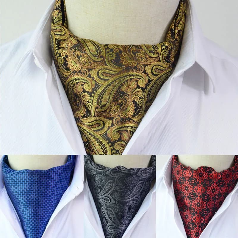 Men Vintage Polka Dot Wedding Formal Cravat Ascot Self British Style Gentleman Polyester Silk Paisley Neck Tie Suit Wedding