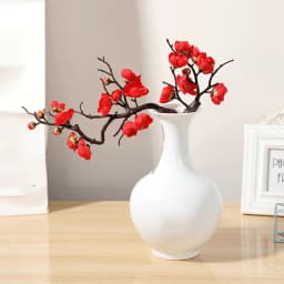 Cherry Red Plum Blossom Silk Artificial Flowers Plastic Branch for Wedding Home Decor Interior Decoration Foam Berry Fake Flower