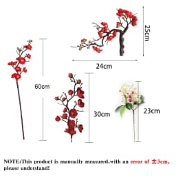 Cherry Red Plum Blossom Silk Artificial Flowers Plastic Branch for Wedding Home Decor Interior Decoration Foam Berry Fake Flower