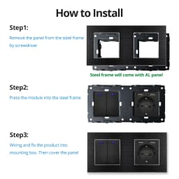 Wallpad DIY Module Black Aluminum Panel Wall Power Socket Electrical Outlet Function Key Free Combination